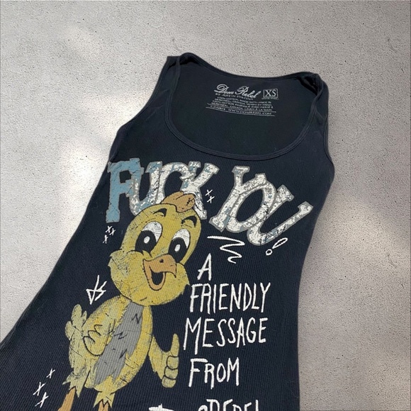 Rare Dom Rebel “I Have Something To Tell You” Chick Black Ribbed Tank Top - Picture 3 of 7